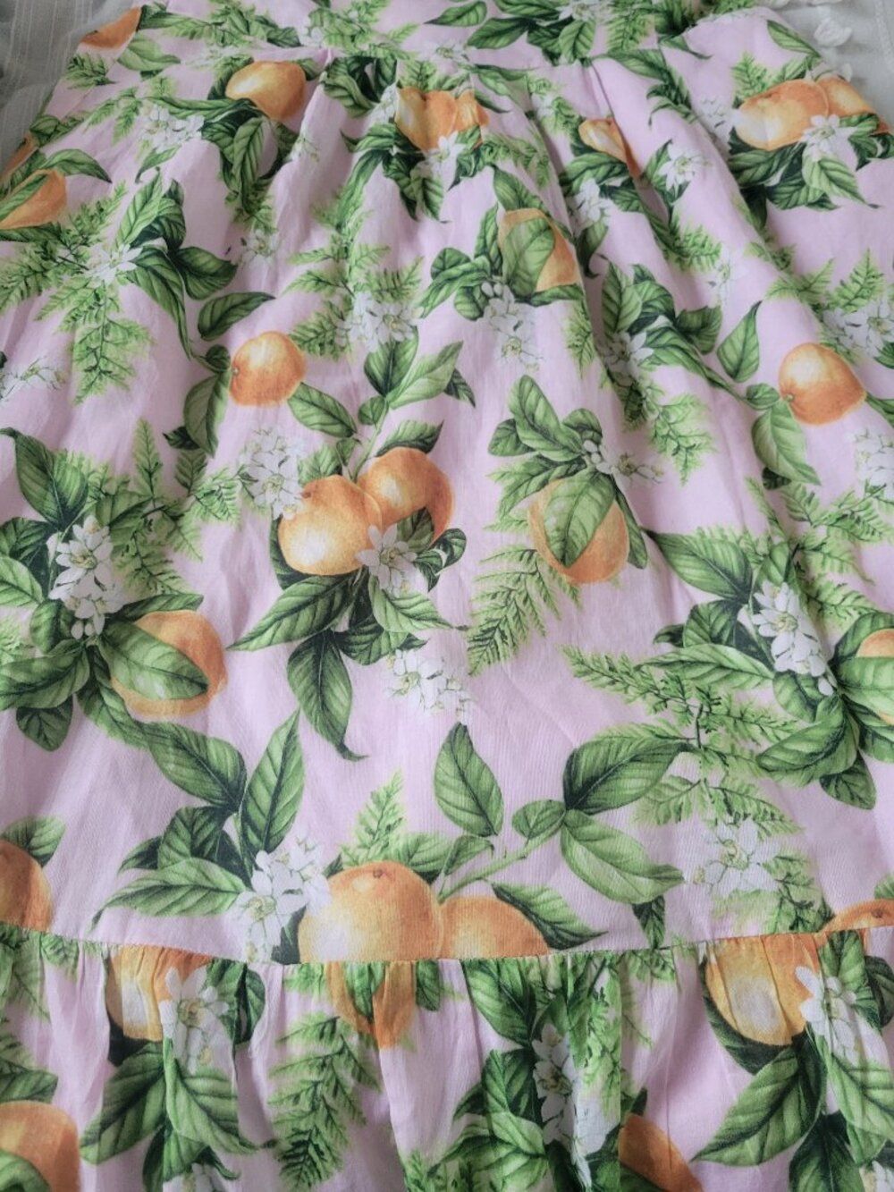 Aqua Citrus Print Tiered Midi Cotton Flowy Wedding Guest Garden Party Dress L - Picture 8 of 9